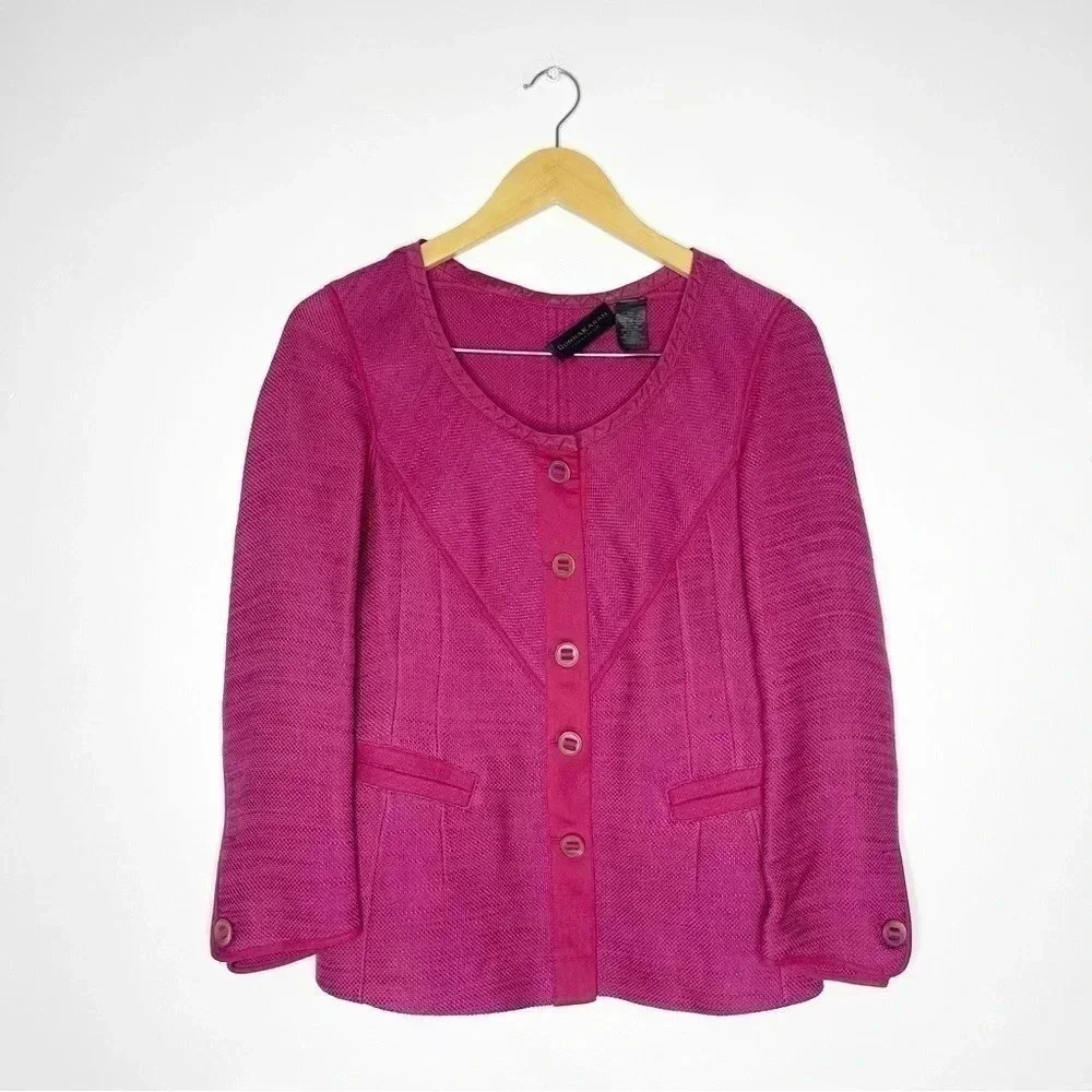 Donna Karen Blazer Purple Button Up Tweed Jacket Size Medium - Picture 3 of 8